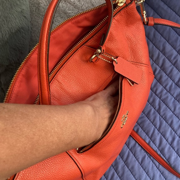 Coach crossbody or satchel handbag in poppy color (coral). - Picture 7 of 9